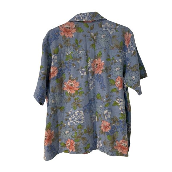 Erika Womens Pink Floral Short Sleeve Button Up Linen Blend Boho Top L Vacation - Picture 5 of 6